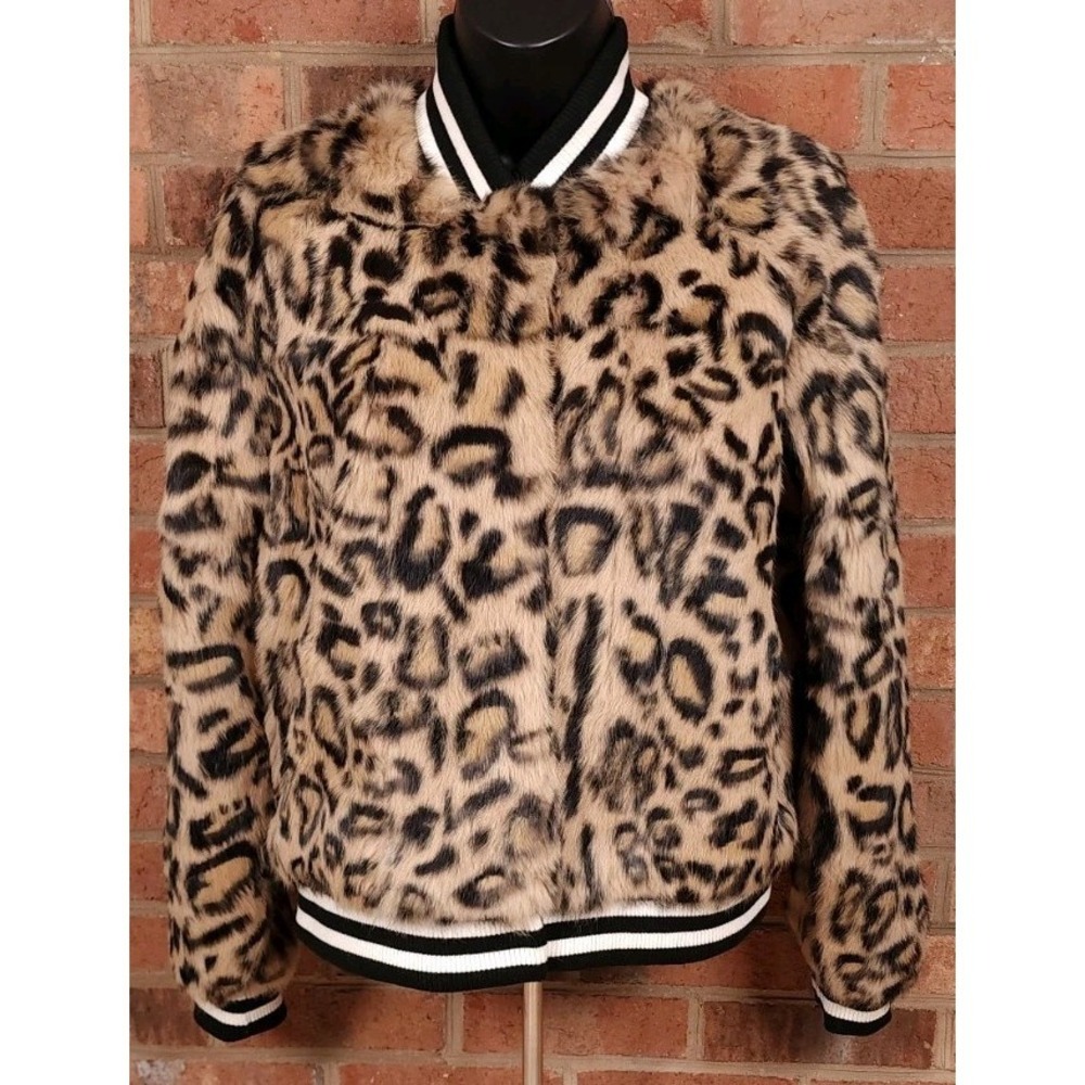 Metric Knits Dyed Rabbit Fur Leopard Bomber Snap Jacket Size Medium